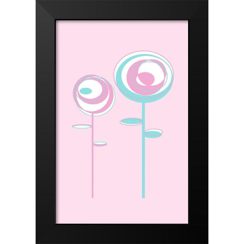 Pink Flowers Black Modern Wood Framed Art Print by Aesthete