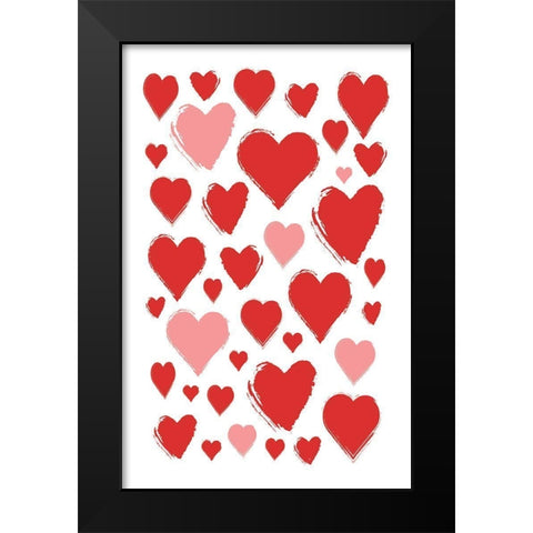 Hearts Black Modern Wood Framed Art Print by Aesthete