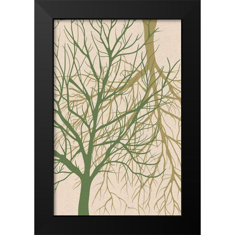 Twin Tree Black Modern Wood Framed Art Print by Aesthete