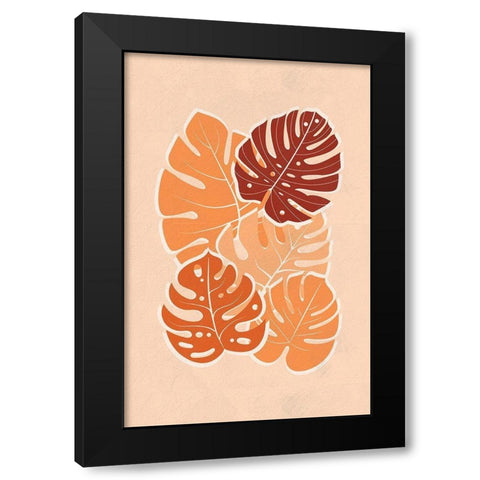 Tropical Leaves Black Modern Wood Framed Art Print by Aesthete