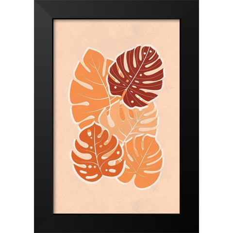 Tropical Leaves Black Modern Wood Framed Art Print by Aesthete