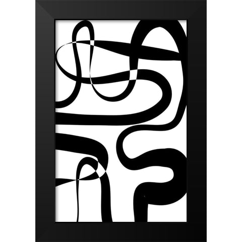 Maze White Black Modern Wood Framed Art Print by Aesthete