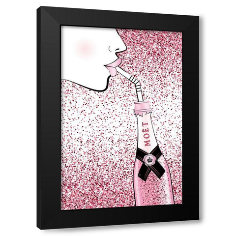 Moet Drink Pink Black Modern Wood Framed Art Print with Double Matting by Aesthete