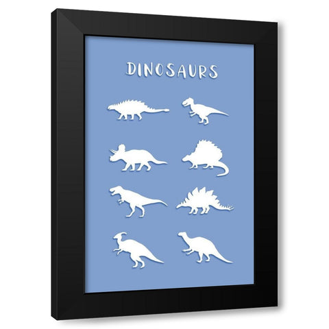 Dinosaurs Blue Black Modern Wood Framed Art Print by Aesthete