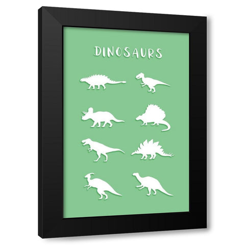 Dinosaurs Green Black Modern Wood Framed Art Print by Aesthete