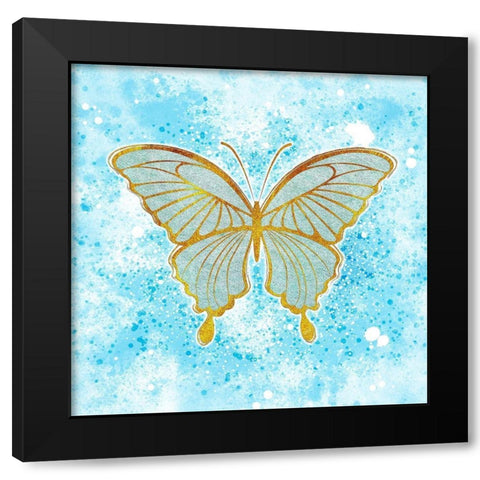 Butterfly Blue Black Modern Wood Framed Art Print by Aesthete