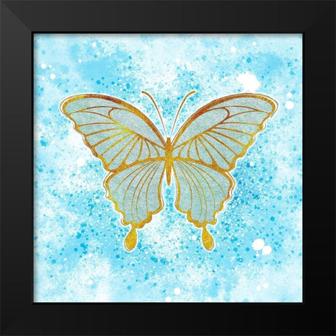 Butterfly Blue Black Modern Wood Framed Art Print by Aesthete
