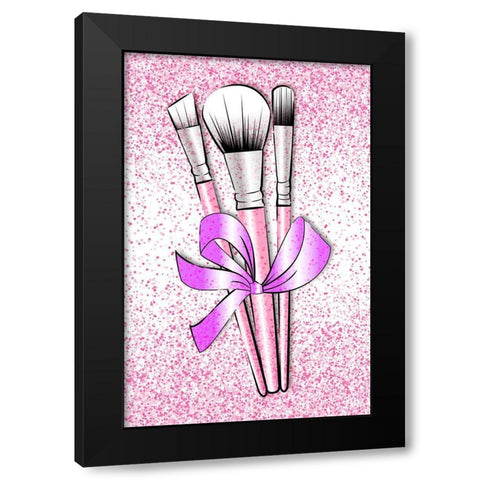 Pink Brushes Black Modern Wood Framed Art Print by Aesthete