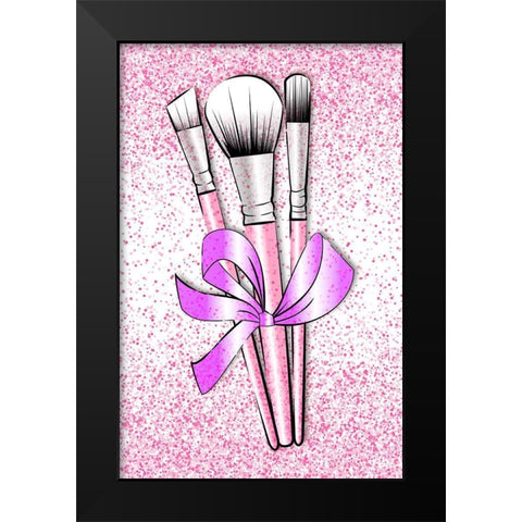 Pink Brushes Black Modern Wood Framed Art Print by Aesthete
