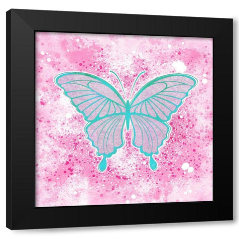 Butterfly Pink Black Modern Wood Framed Art Print by Aesthete