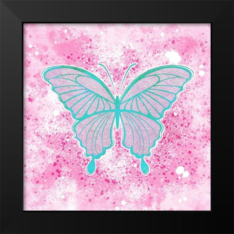 Butterfly Pink Black Modern Wood Framed Art Print by Aesthete