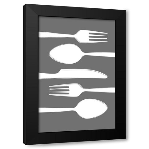 Cutlery Black Modern Wood Framed Art Print by Aesthete