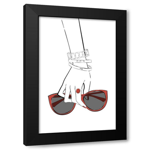 Holding Sunglasses Black Modern Wood Framed Art Print by Aesthete