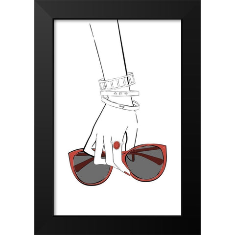 Holding Sunglasses Black Modern Wood Framed Art Print by Aesthete