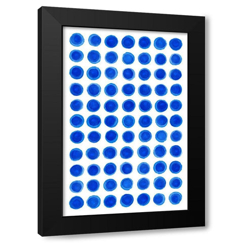 Blue Water Dots Black Modern Wood Framed Art Print with Double Matting by Aesthete