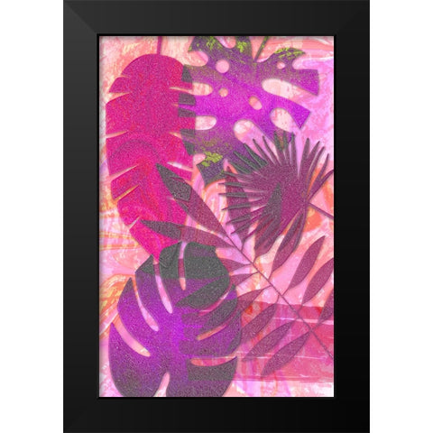 Pink Sparkly Tropics Black Modern Wood Framed Art Print by Aesthete