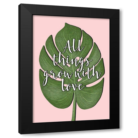 Tropical Leaf Grow Quote Black Modern Wood Framed Art Print by Aesthete