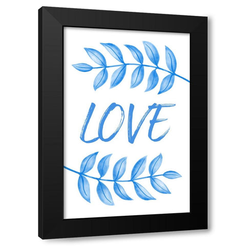 Blue Love Leafs Black Modern Wood Framed Art Print by Aesthete