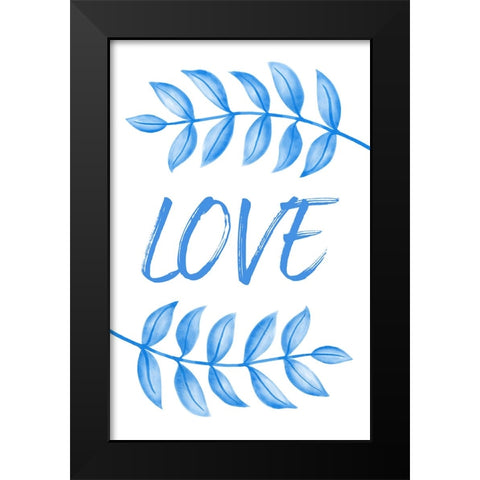 Blue Love Leafs Black Modern Wood Framed Art Print by Aesthete