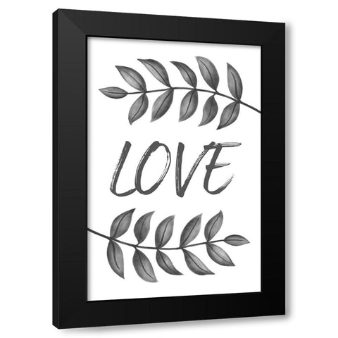 Grey Love Leafs Black Modern Wood Framed Art Print with Double Matting by Aesthete