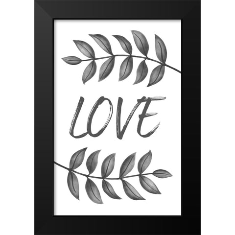 Grey Love Leafs Black Modern Wood Framed Art Print by Aesthete