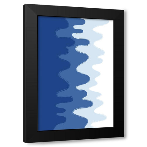 Blue Abstract Waves Black Modern Wood Framed Art Print with Double Matting by Aesthete