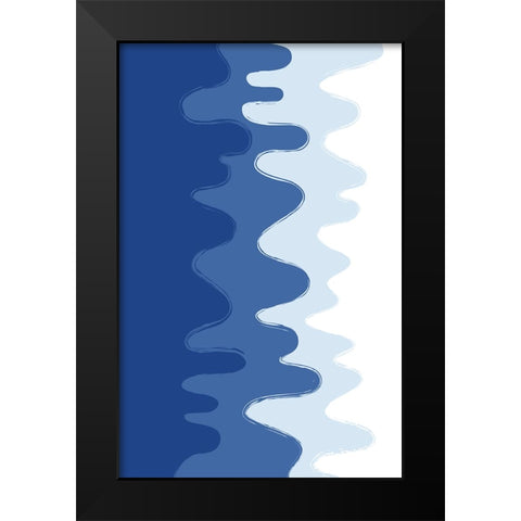 Blue Abstract Waves Black Modern Wood Framed Art Print by Aesthete