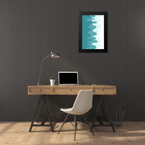 Green Abstract Waves Black Modern Wood Framed Art Print by Aesthete
