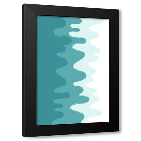 Green Abstract Waves Black Modern Wood Framed Art Print with Double Matting by Aesthete