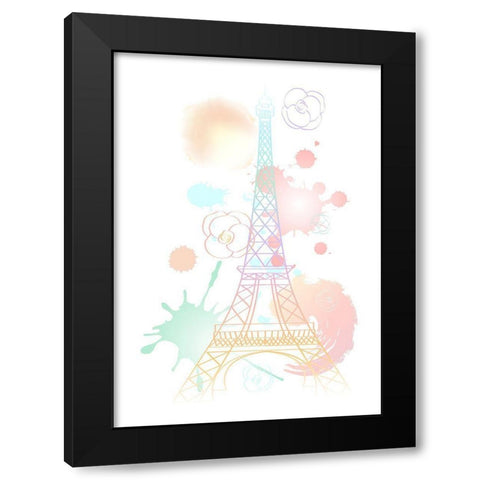 Pastel Eiffel Tower Black Modern Wood Framed Art Print with Double Matting by Aesthete