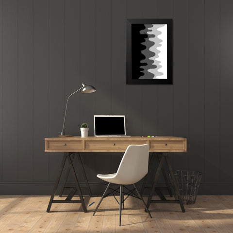 Black Abstract Waves Black Modern Wood Framed Art Print by Aesthete