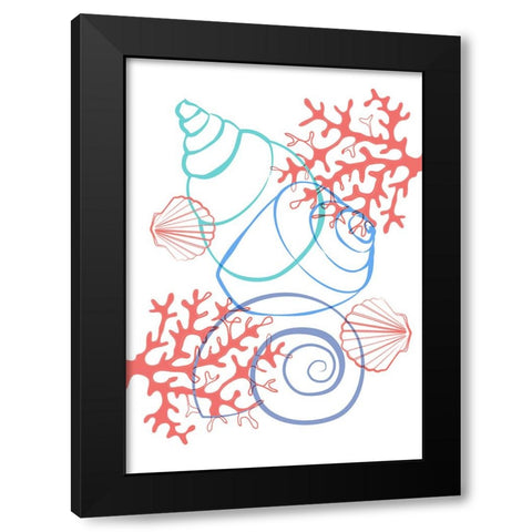 Coral Sea Life Black Modern Wood Framed Art Print by Aesthete