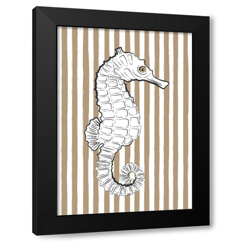 Brown Striped Sea Horse Black Modern Wood Framed Art Print by Aesthete