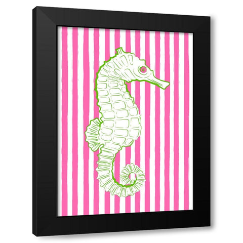 Pink Striped Sea Horse Black Modern Wood Framed Art Print with Double Matting by Aesthete