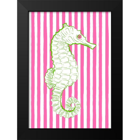 Pink Striped Sea Horse Black Modern Wood Framed Art Print by Aesthete