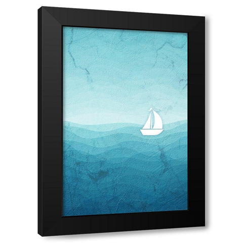 Sea Storm Blue Black Modern Wood Framed Art Print by Aesthete