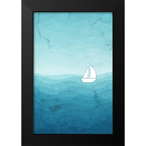 Sea Storm Blue Black Modern Wood Framed Art Print by Aesthete