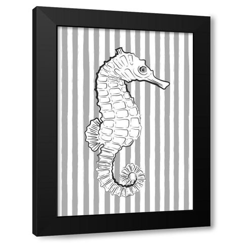 Grey Striped Sea Horse Black Modern Wood Framed Art Print by Aesthete