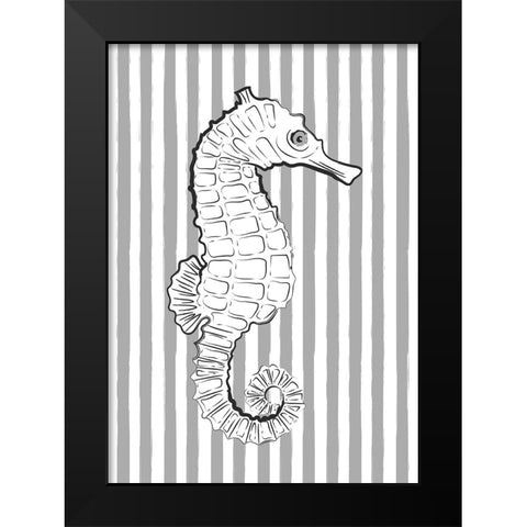 Grey Striped Sea Horse Black Modern Wood Framed Art Print by Aesthete