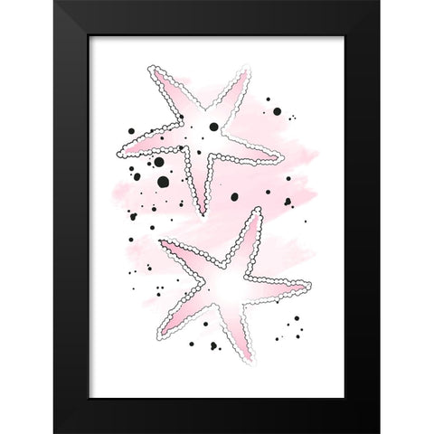 Pink Sea Stars Black Modern Wood Framed Art Print by Aesthete
