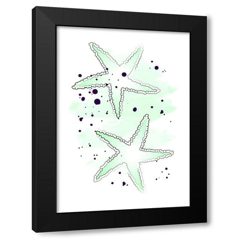 Green Sea Stars Black Modern Wood Framed Art Print with Double Matting by Aesthete
