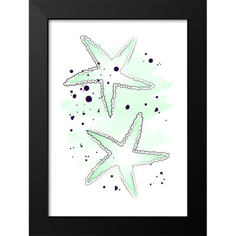 Green Sea Stars Black Modern Wood Framed Art Print by Aesthete