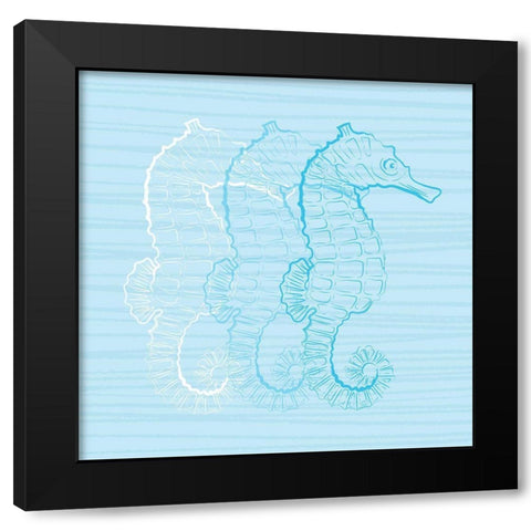 Wild Sea Horses Blue Black Modern Wood Framed Art Print with Double Matting by Aesthete