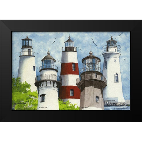 All Five Georgia Lighthouses Black Modern Wood Framed Art Print by Rizzo, Gene