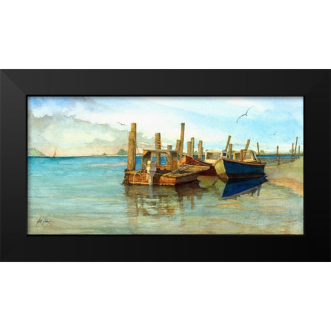 The Red Boat Black Modern Wood Framed Art Print by Rizzo, Gene