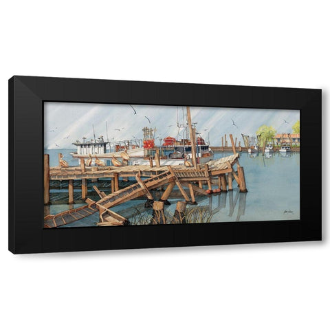 Fishermen Dock Black Modern Wood Framed Art Print by Rizzo, Gene