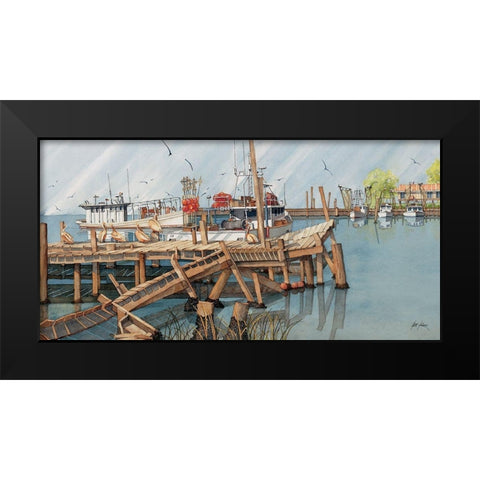 Fishermen Dock Black Modern Wood Framed Art Print by Rizzo, Gene
