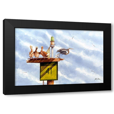 Pelican Roost Black Modern Wood Framed Art Print with Double Matting by Rizzo, Gene