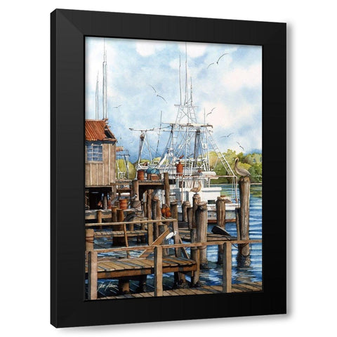 The Wharf Black Modern Wood Framed Art Print with Double Matting by Rizzo, Gene