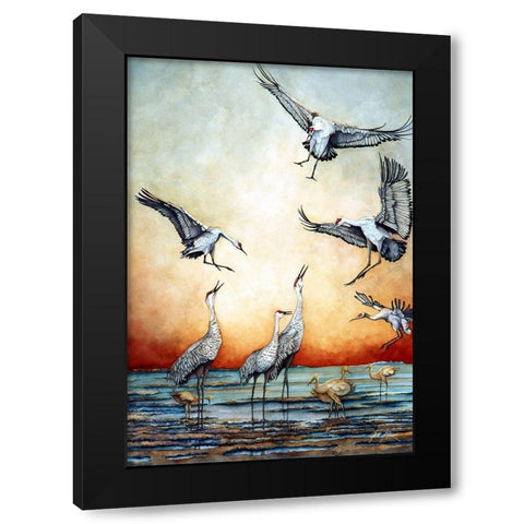 Flying Sandhill Cranes Black Modern Wood Framed Art Print by Rizzo, Gene